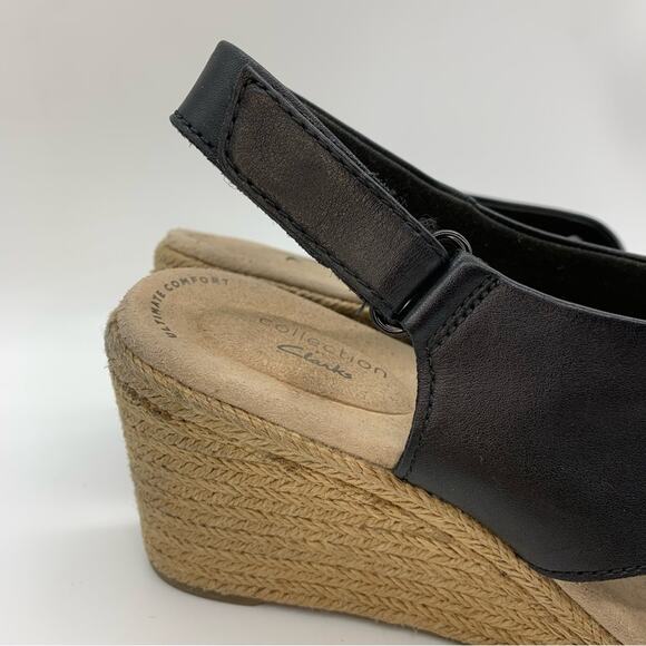 Clarks Lafley Back Strap Slingback Espadrille Wedges Black Size 10 - Picture 3 of 11